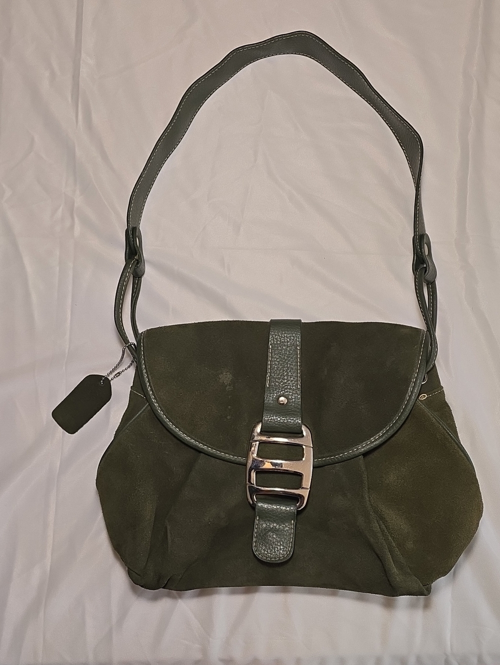 Vintage Y2K St. John’s Bay Olive Green Suede Shoulder Bag - Slouchy Buckle Hobo